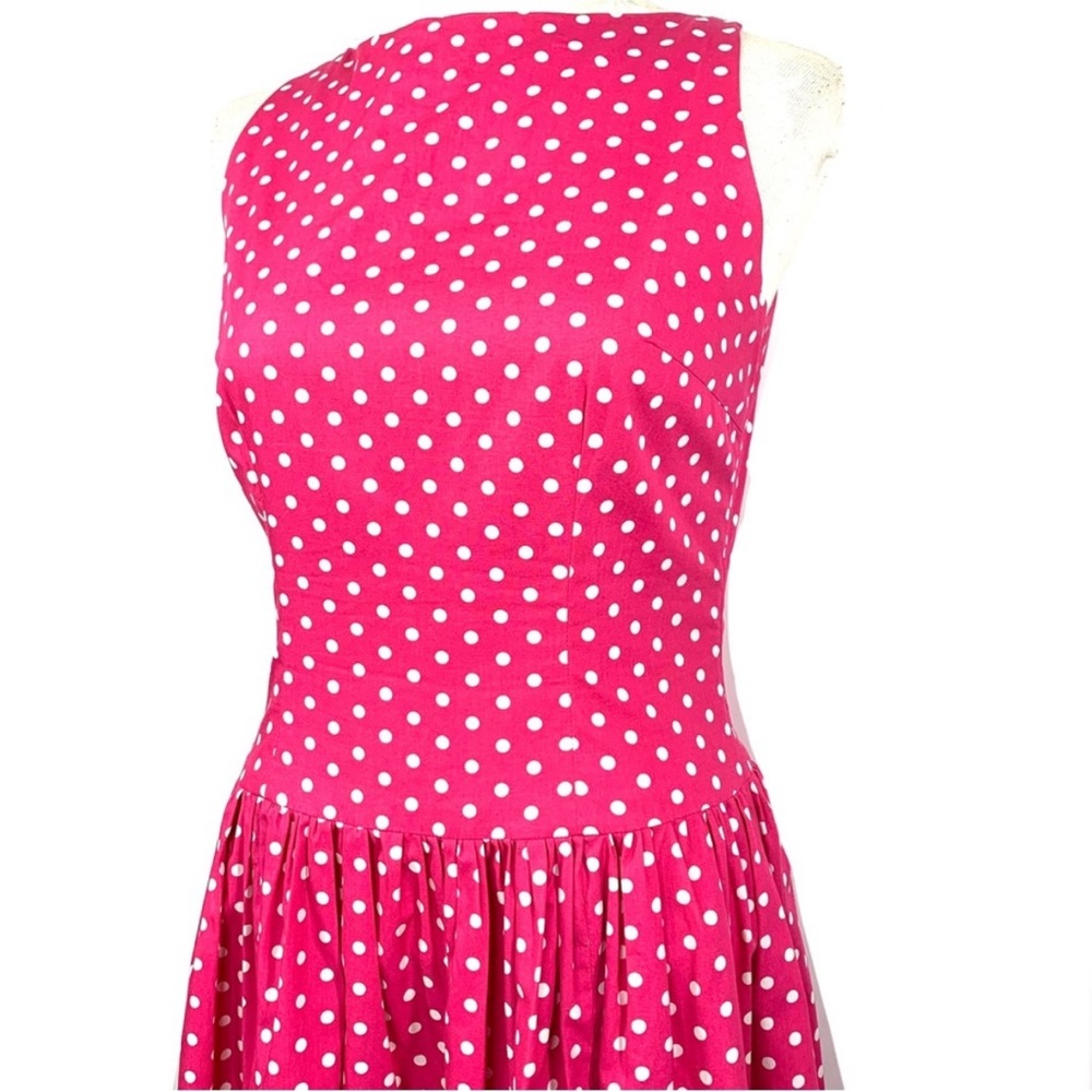Tracy & Michael Barbie Pink Retro Drop Waist Polka Dot Midi Dress 8 - Picture 4 of 13